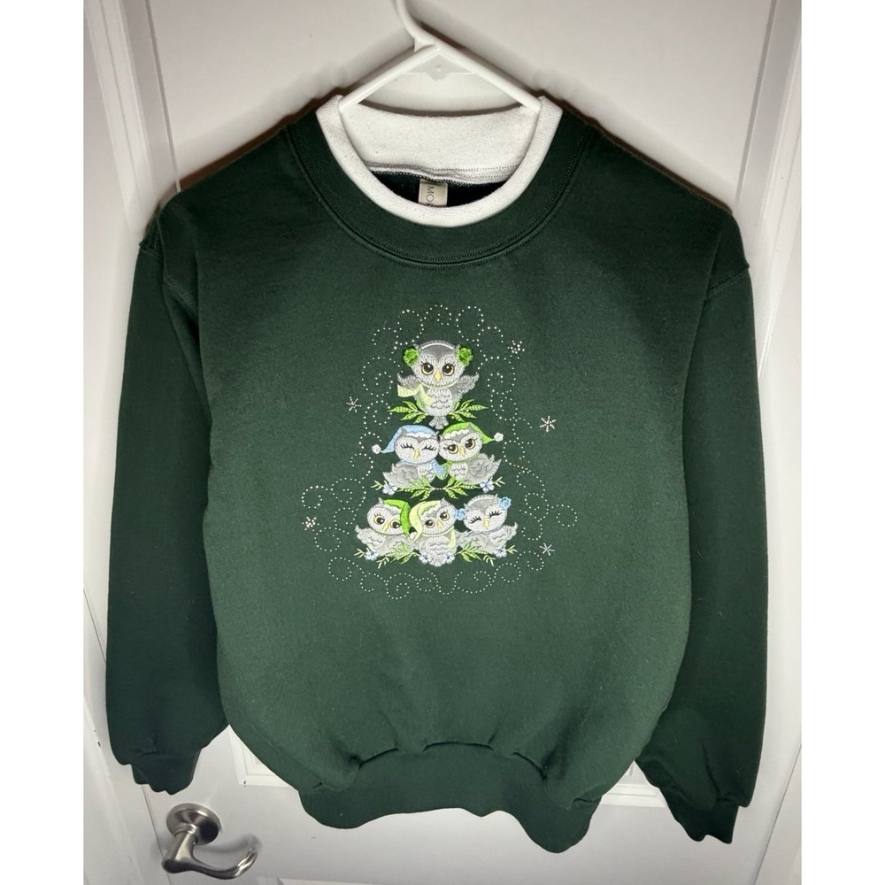Vintage Morning Sun Winter Owls Embroidery Crewneck Sweatshirt Womens Small NWOT